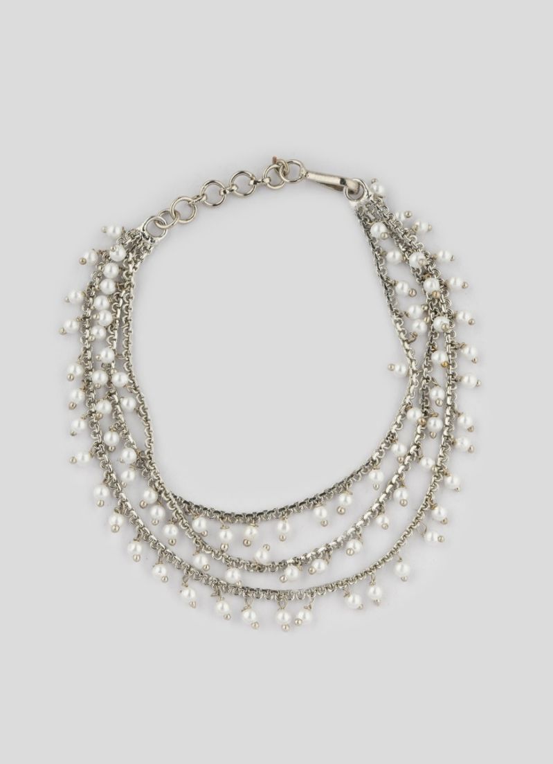 Silver Pearl Chain Earrings