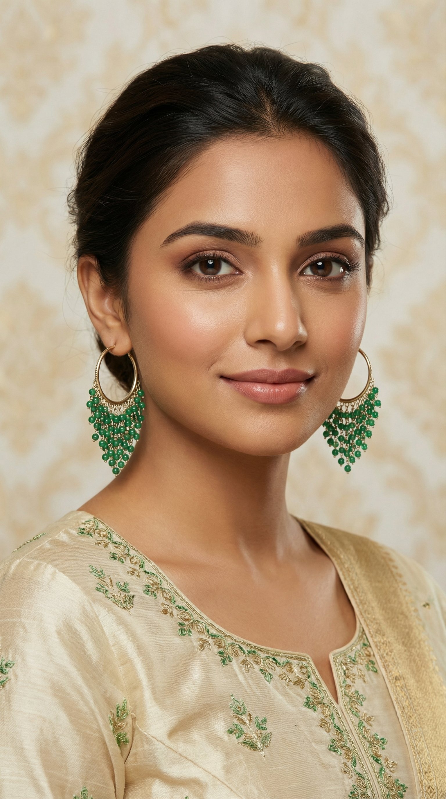 Dark Green Beaded Bali Earrings