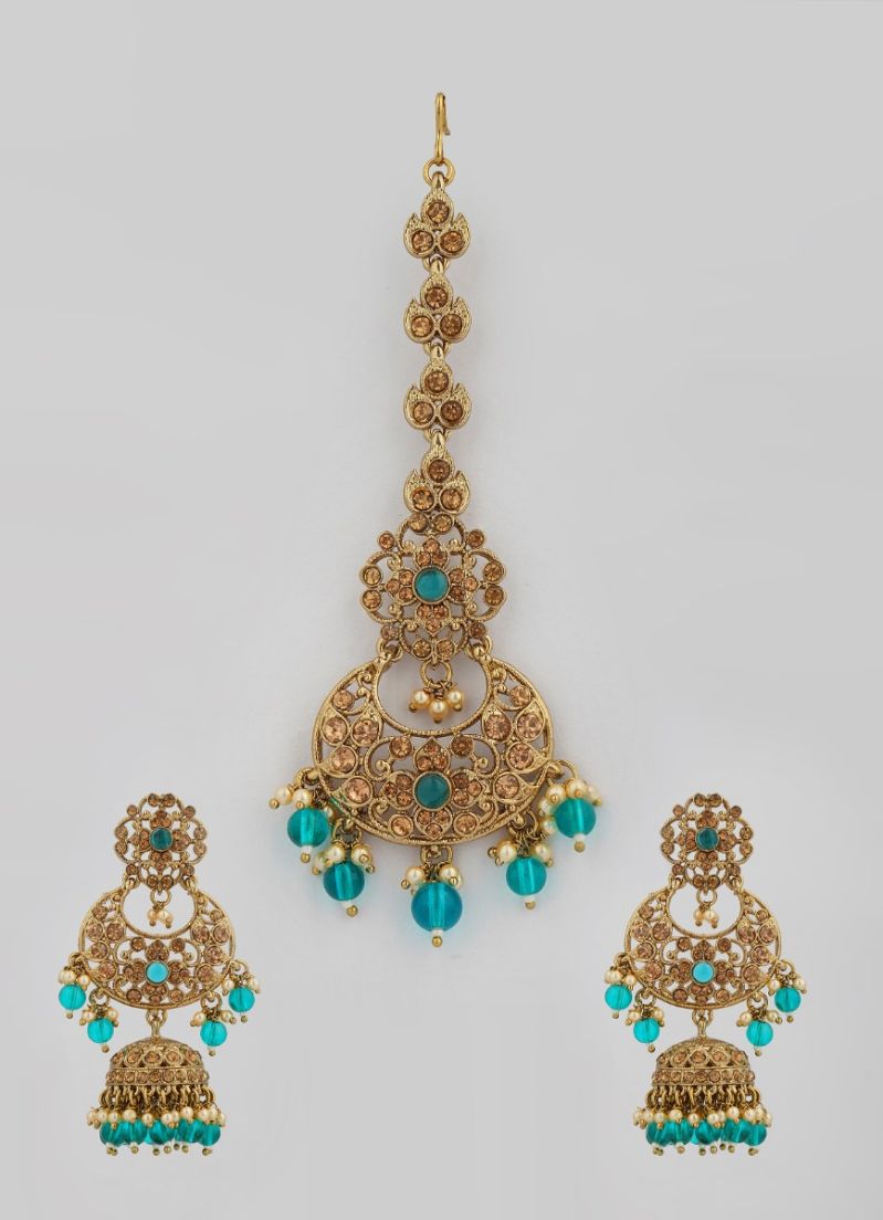 Buy Rama Crystal Pearl Jumki and Tikka Set