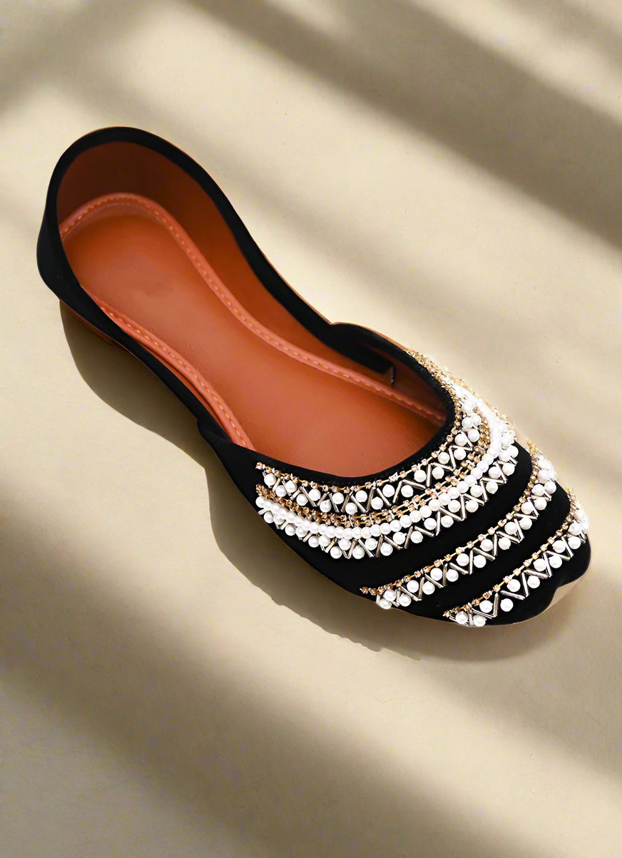 Buy Black Pearl and Diamonte Embellished Jutti