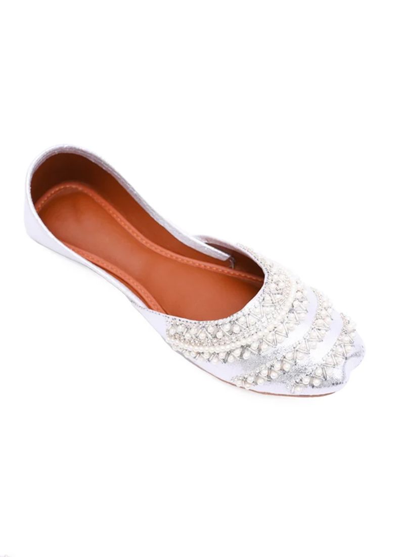 Buy Silver Pearl and Diamonte Embellished Jutti