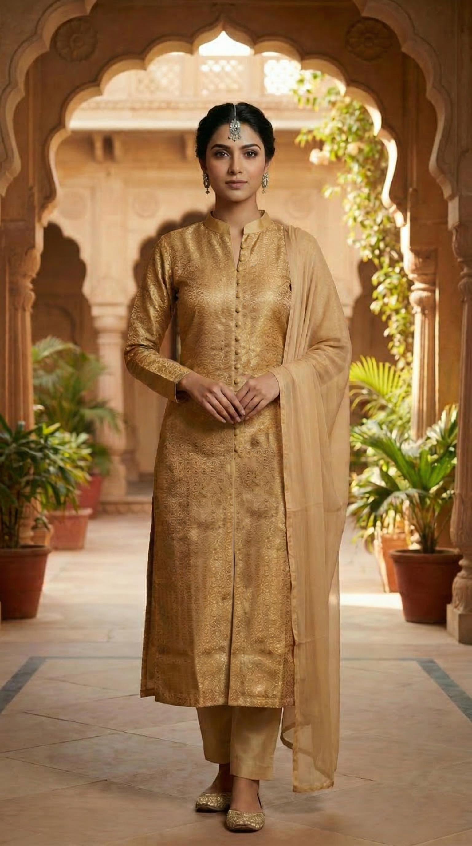 Shimmer Lace Gold Jacket Dress-Gold