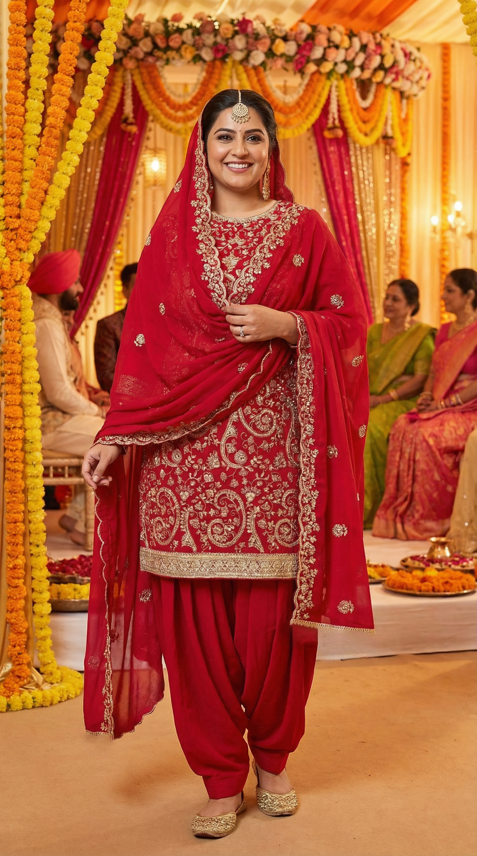Cherry Red Georgette Zari Embroidered Patiala Set