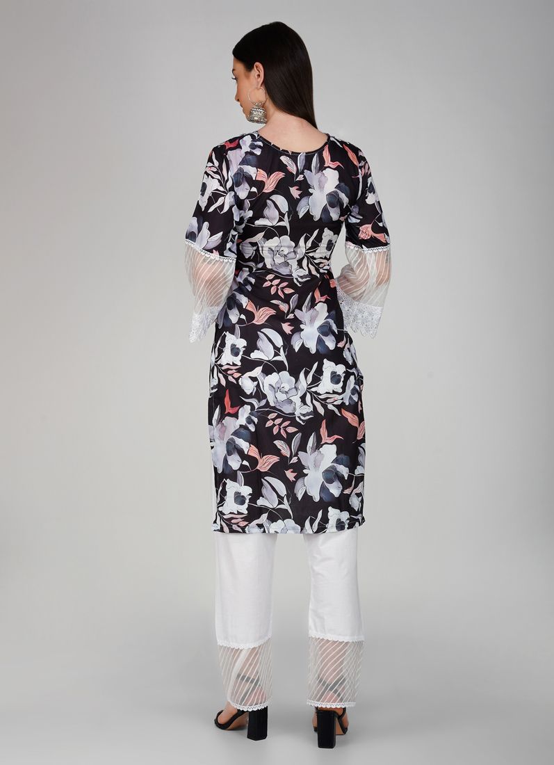 Buy Black Embroidered Straight Cut Trouser Suit Set