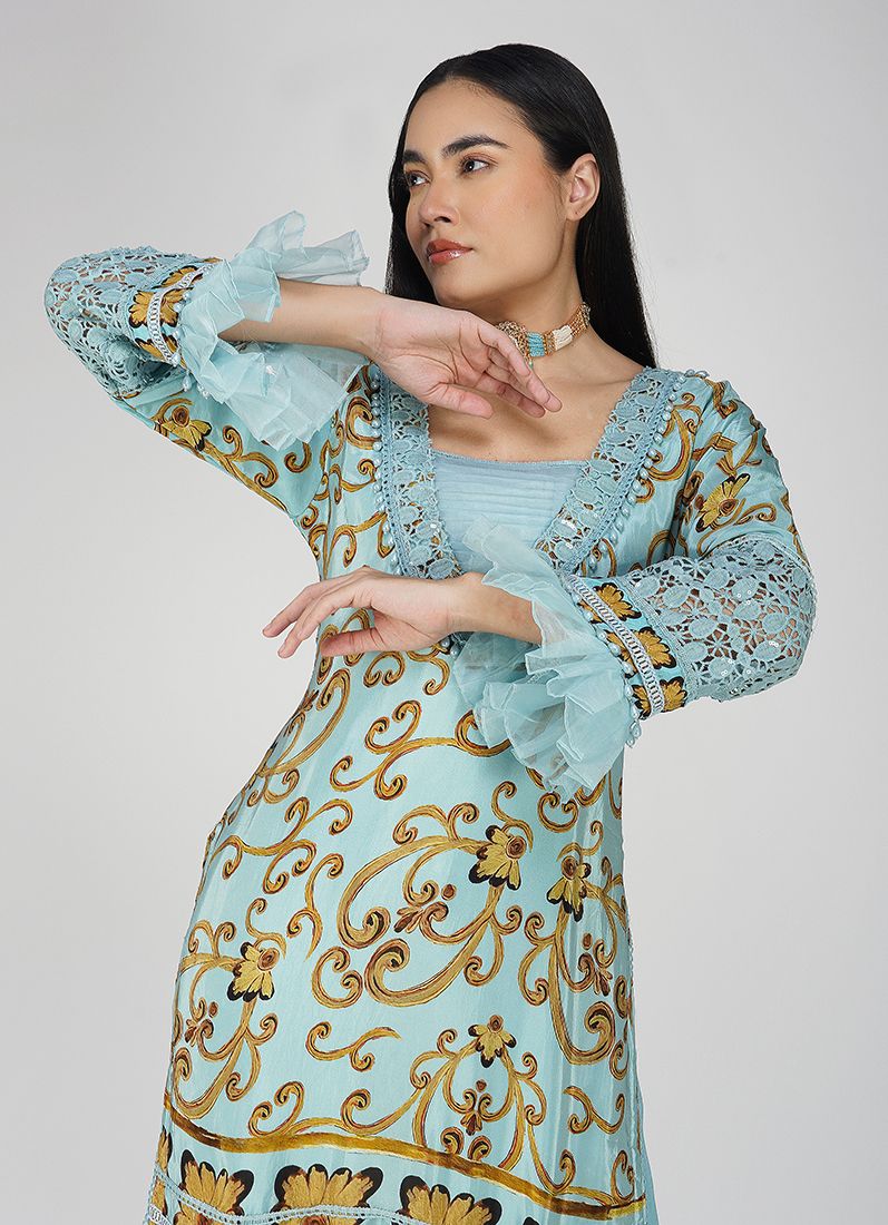Buy Light Blue Crepe Straight Cut Suit