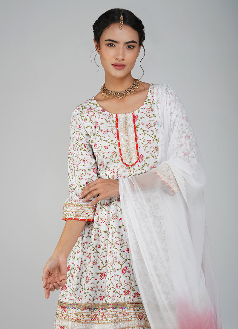 White Rayon Embroidered Peplum Suit Set