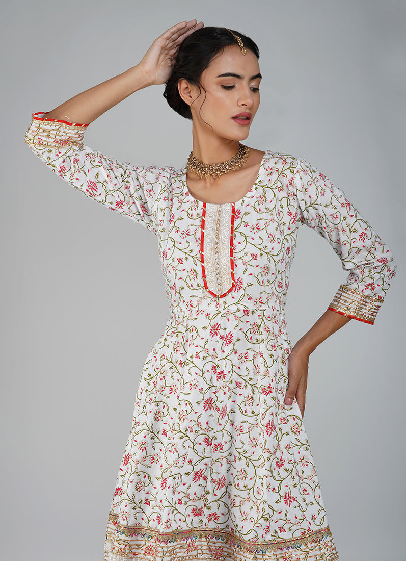White Rayon Embroidered Peplum Suit Set