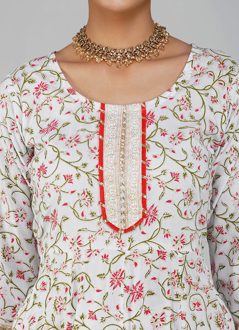 White Rayon Embroidered Peplum Suit Set
