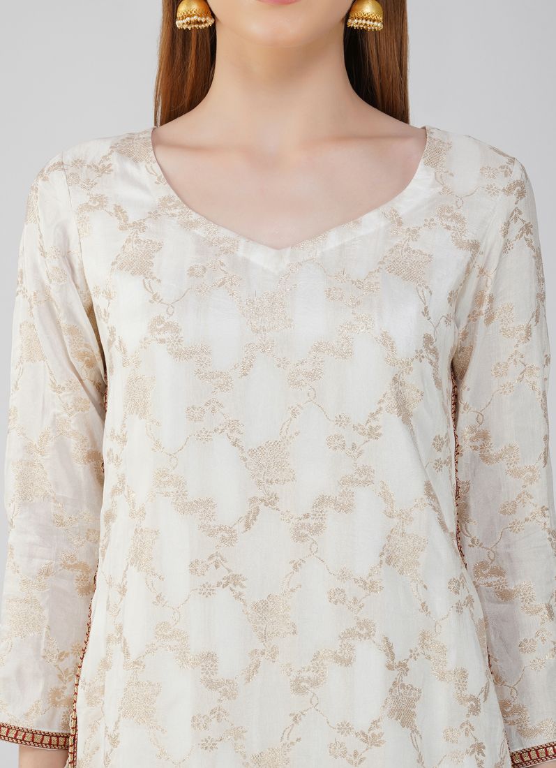 Buy Ivory Banarsi Silk Suit Set