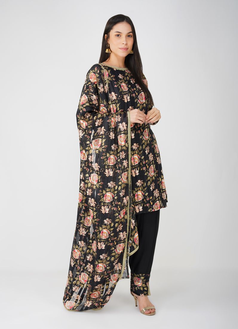 Buy Black Georgette Lurex Printed Suit Set