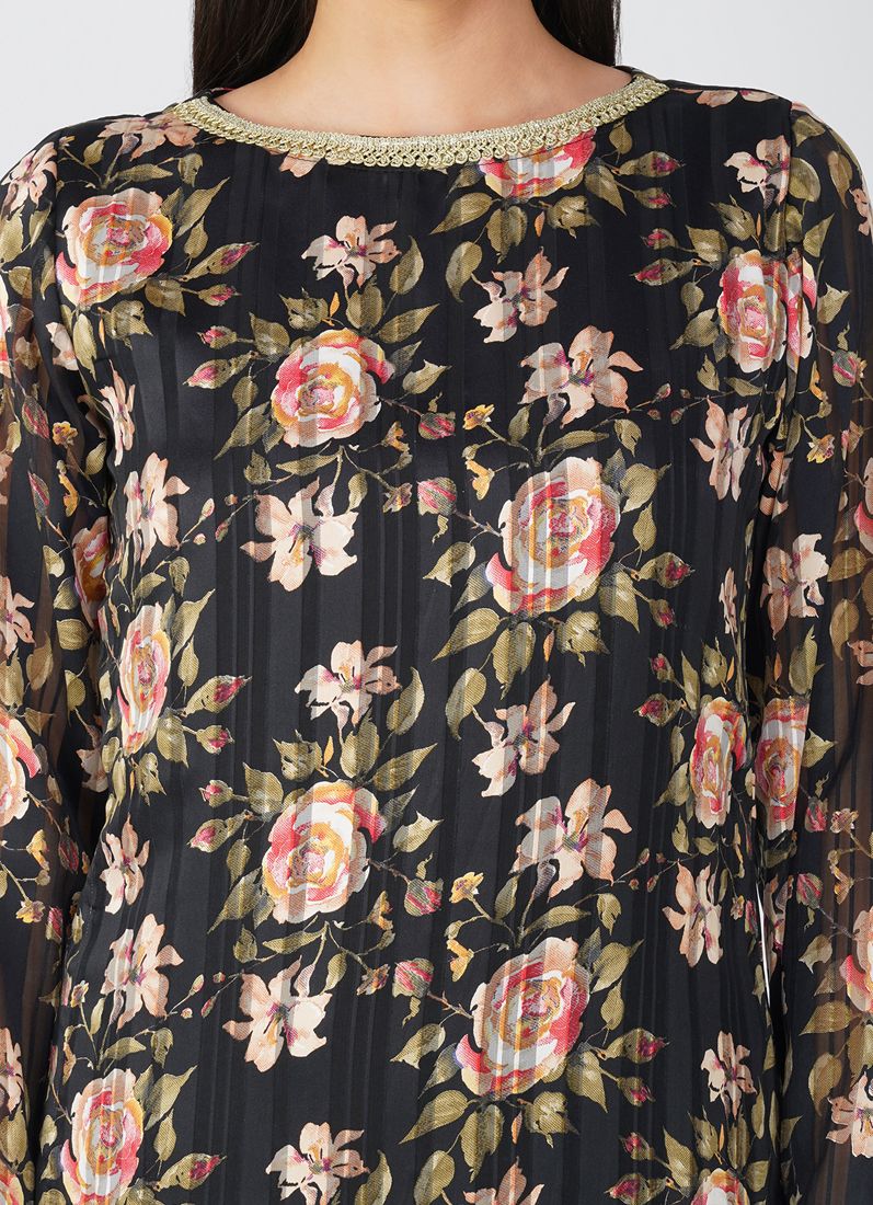 Buy Black Georgette Lurex Printed Suit Set