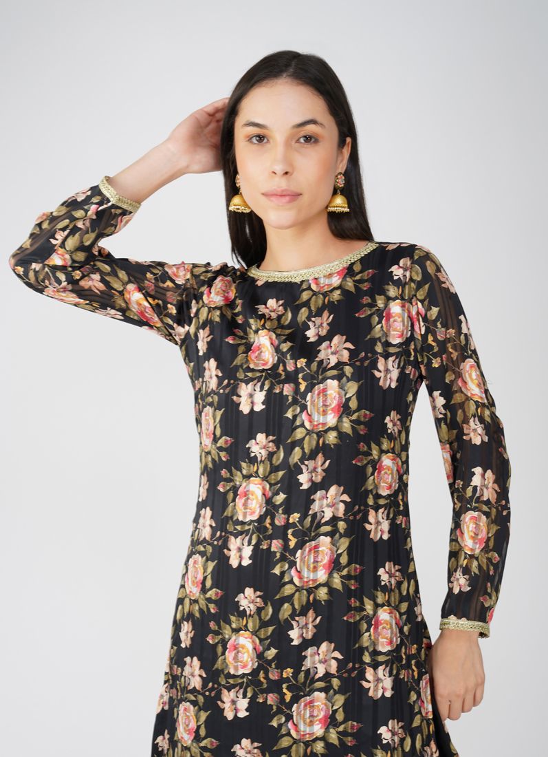 Buy Black Georgette Lurex Printed Suit Set