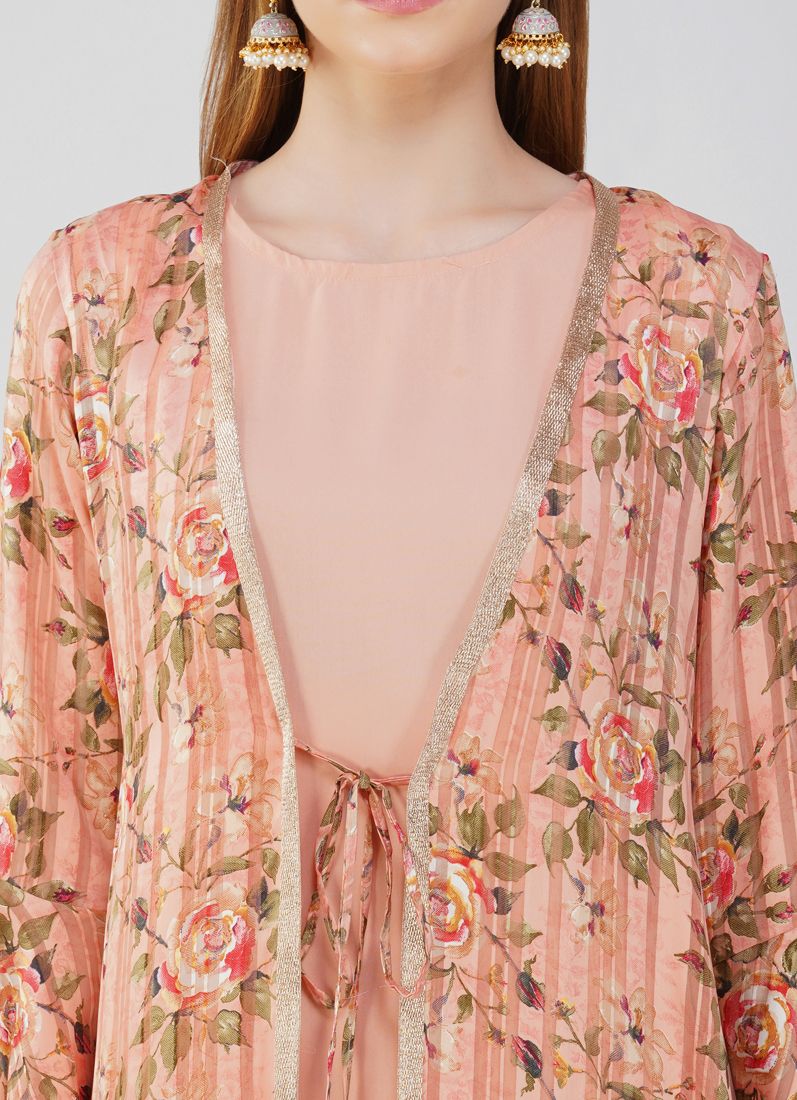 Buy Pink Satin Georgette Jacket Style Suit Set