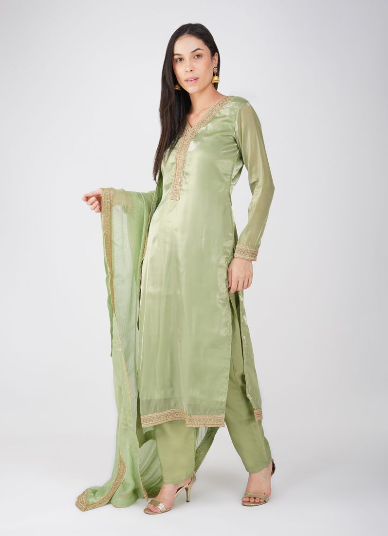Buy Green Straight Cut Suit Set