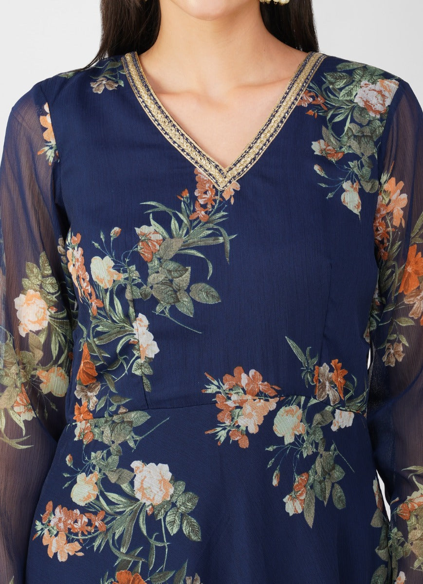 Navy Blue Georgette Peplum Suit Set