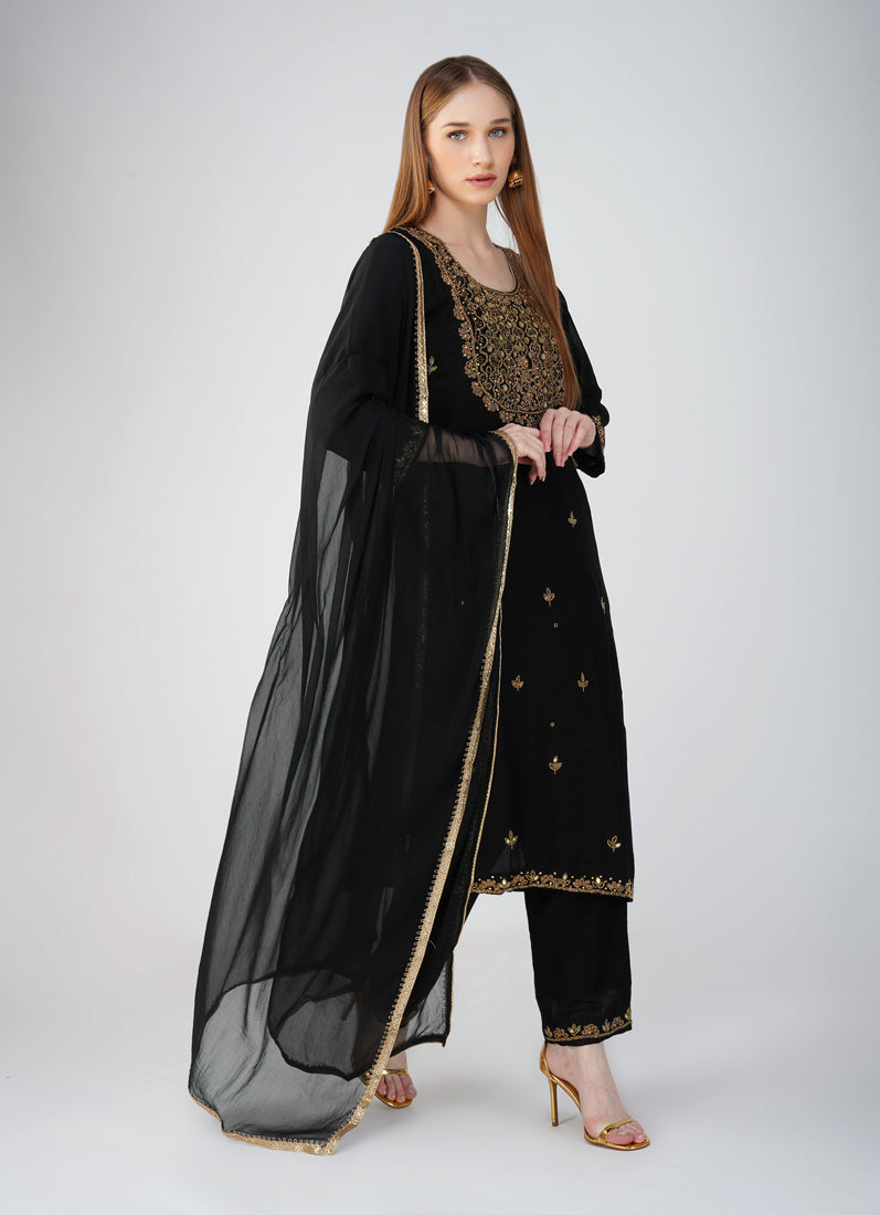 Black Silk Straight Cut Suit