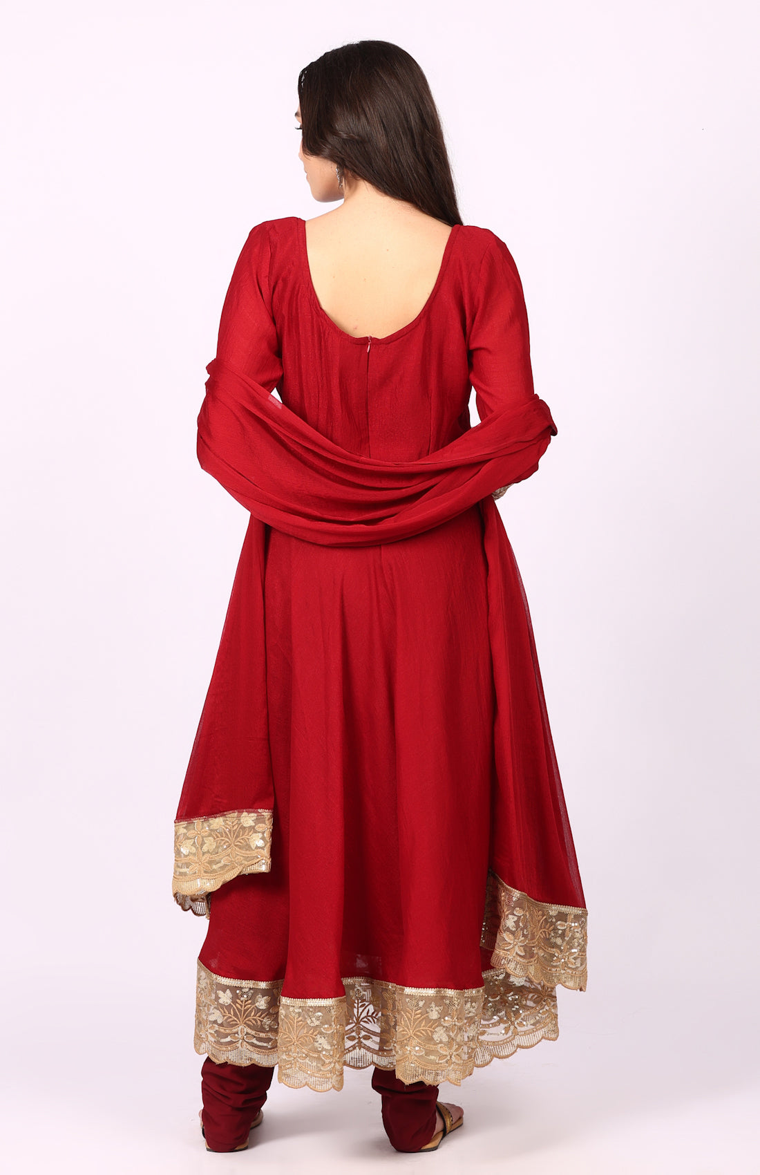 Georgette Maroon Vichitra Bias Cut Suit Set
