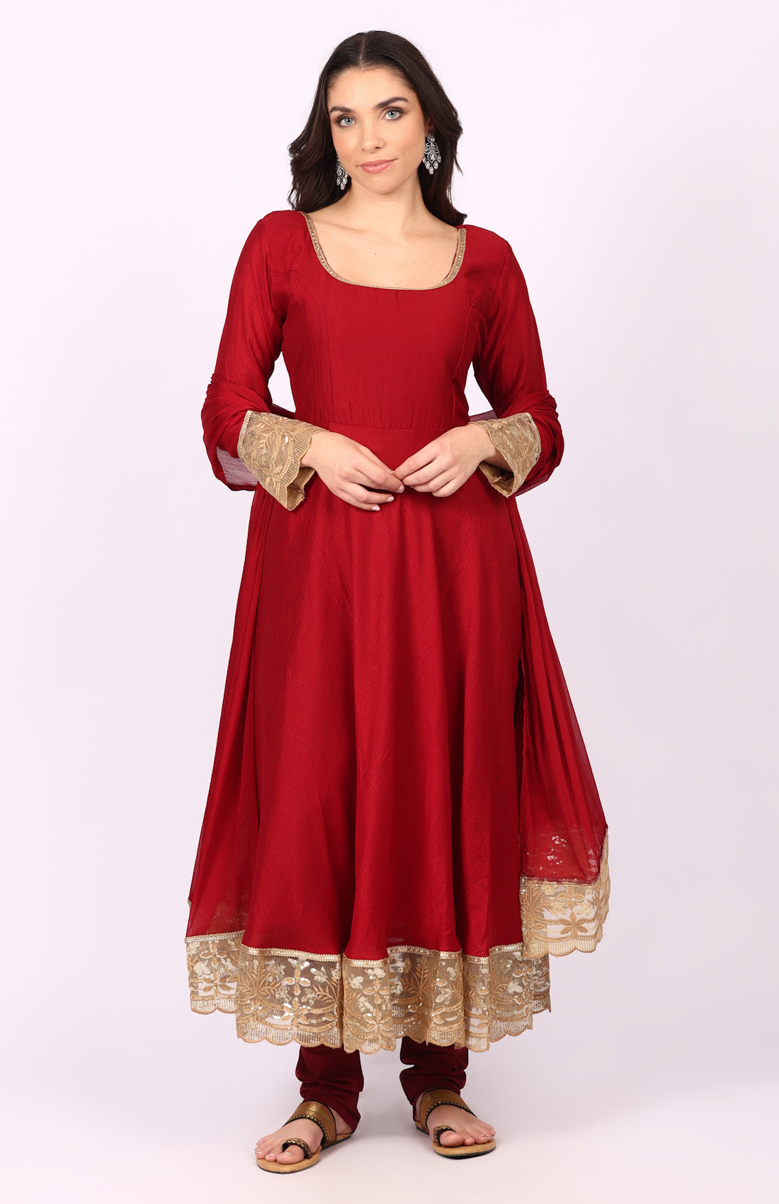 Georgette Maroon Vichitra Bias Cut Suit Set