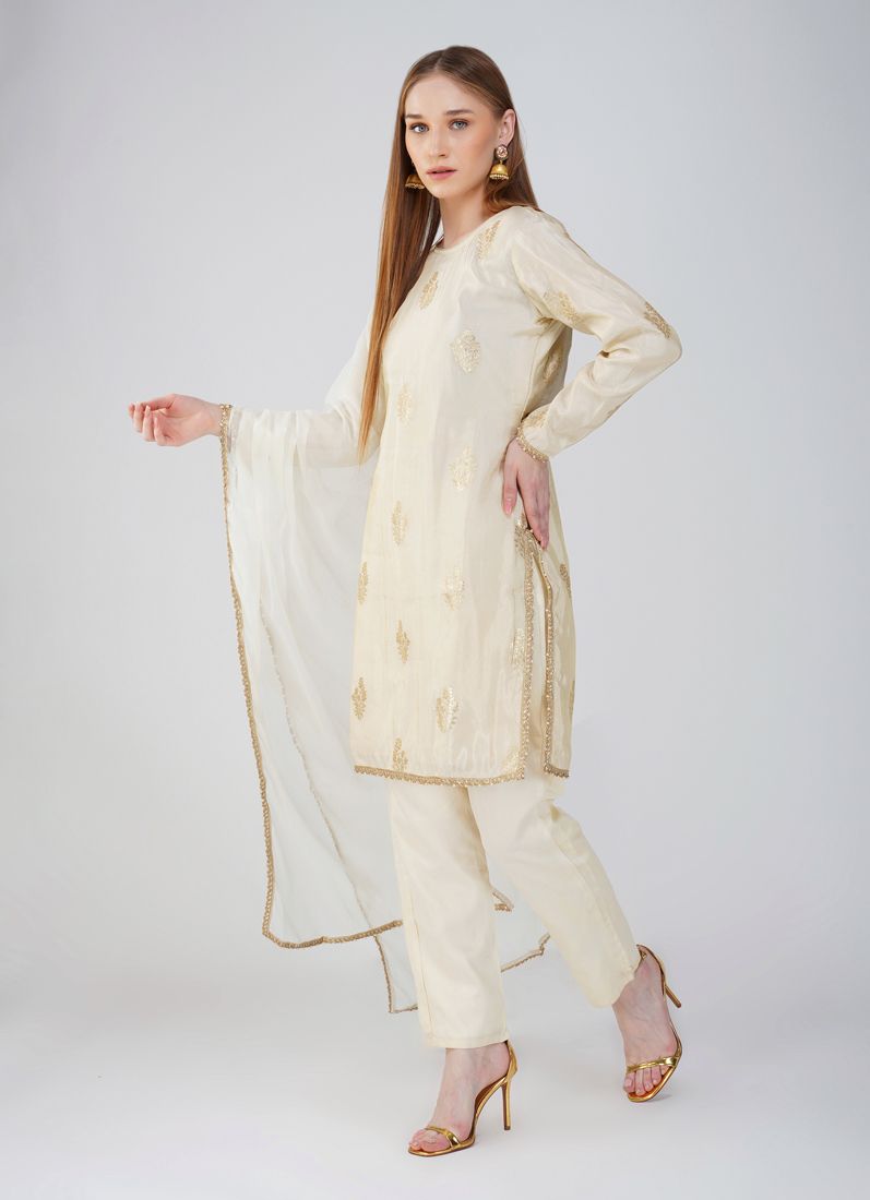Buy Ivory Viscose Georgette Suit Set