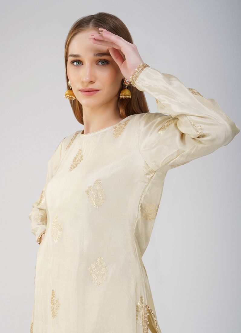 Buy Ivory Viscose Georgette Suit Set