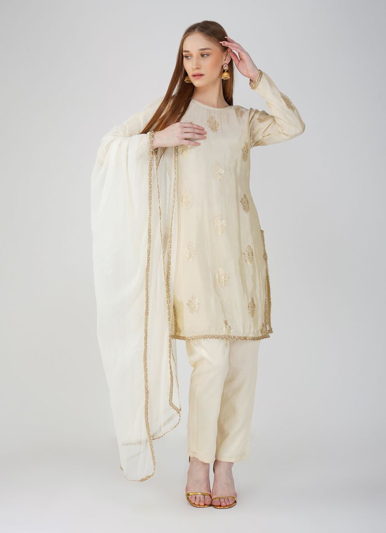 Buy Ivory Viscose Georgette Suit Set