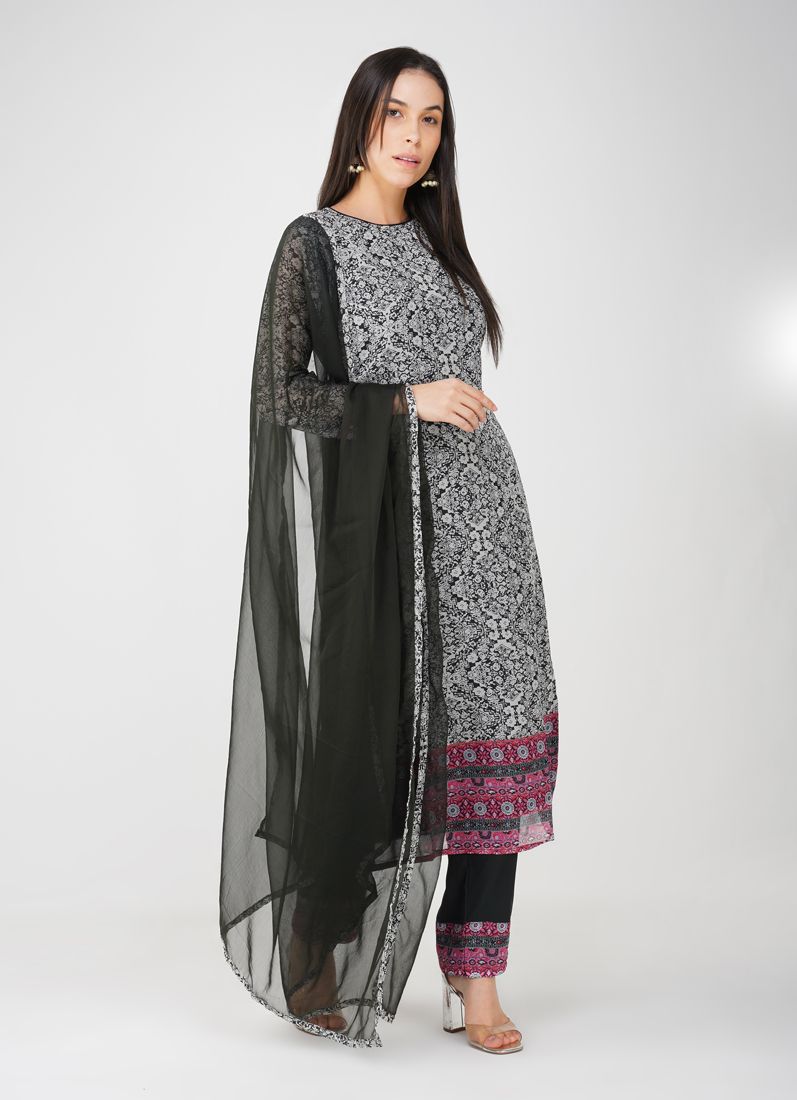 Buy Beige Printed Georgette Suit Set