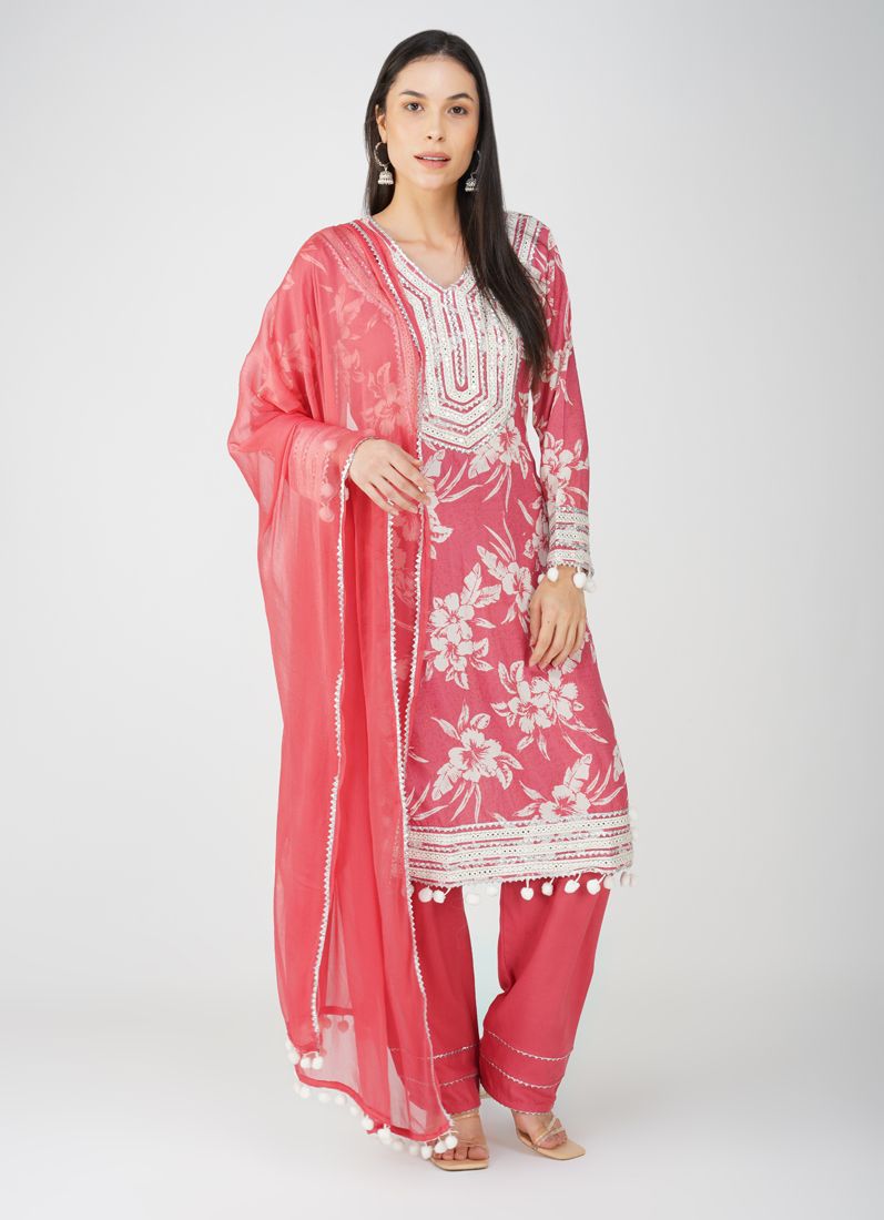 Buy Pink Muslin Printed Suit Set