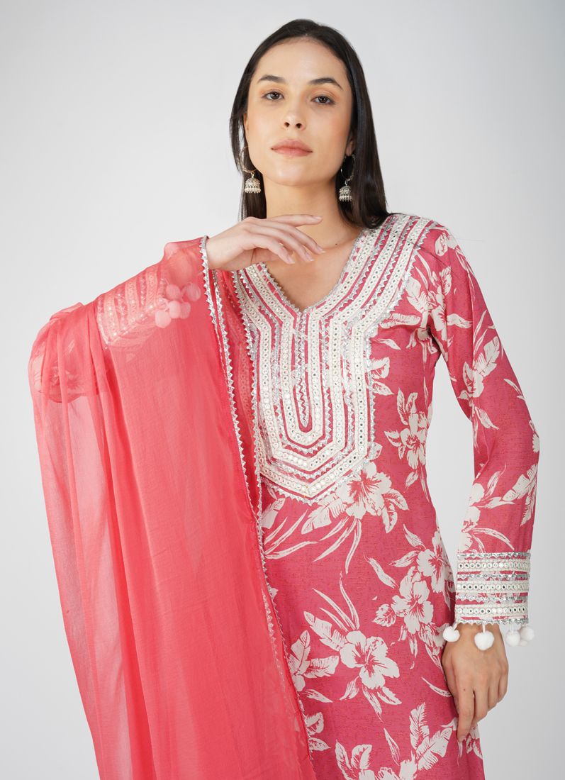Buy Pink Muslin Printed Suit Set