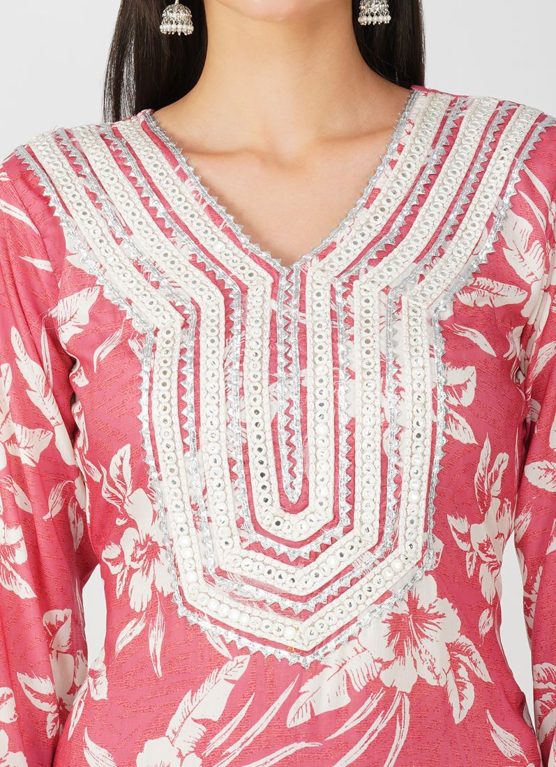 Buy Pink Muslin Printed Suit Set