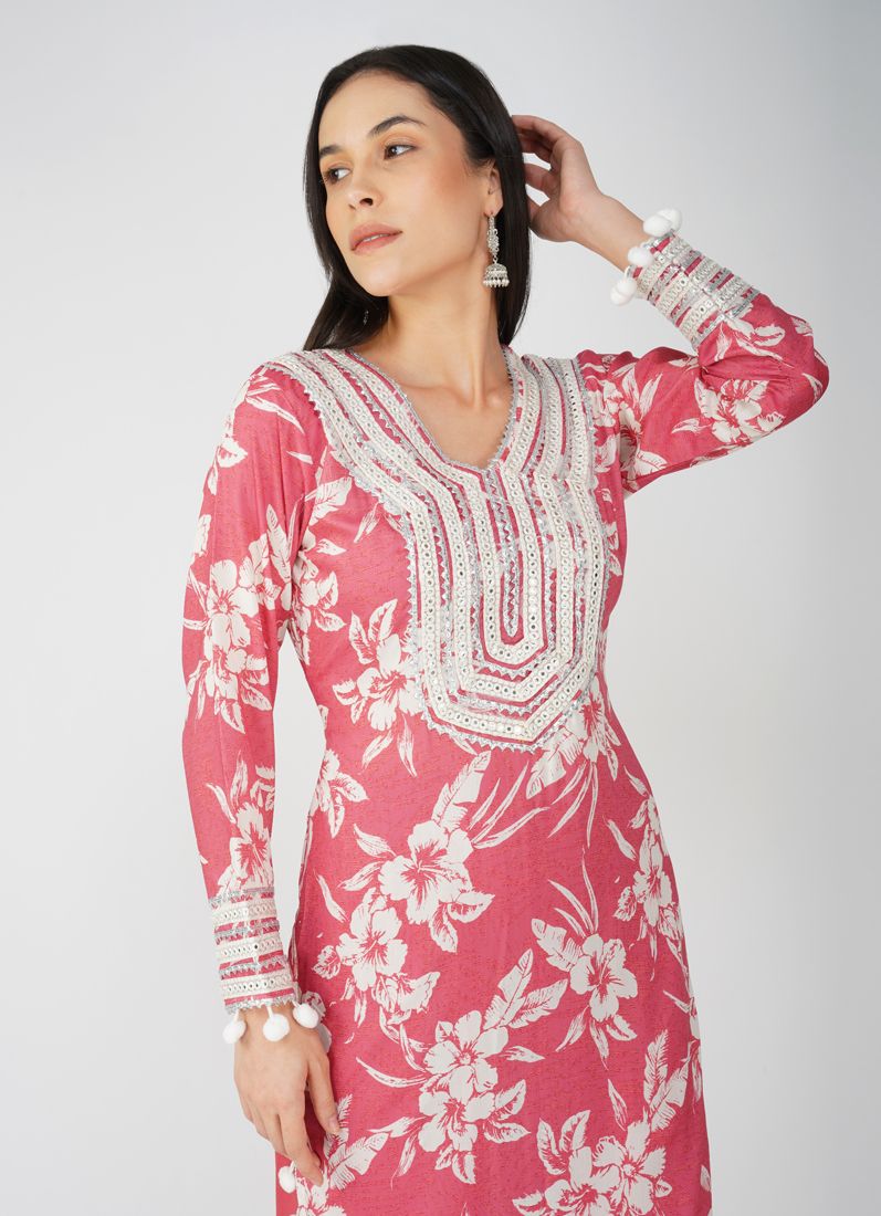 Buy Pink Muslin Printed Suit Set