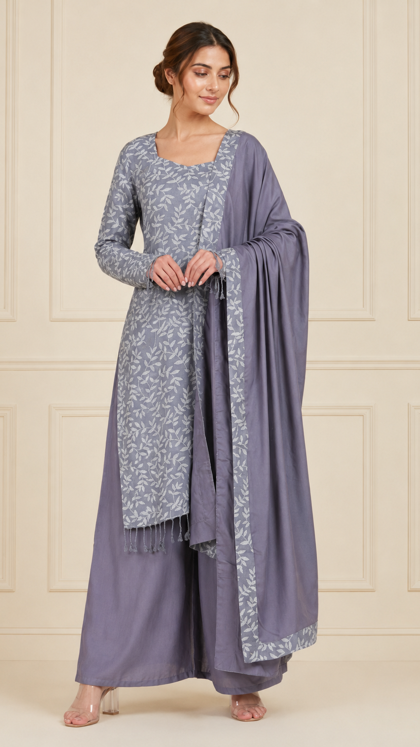 Grey Shawl Suit Set