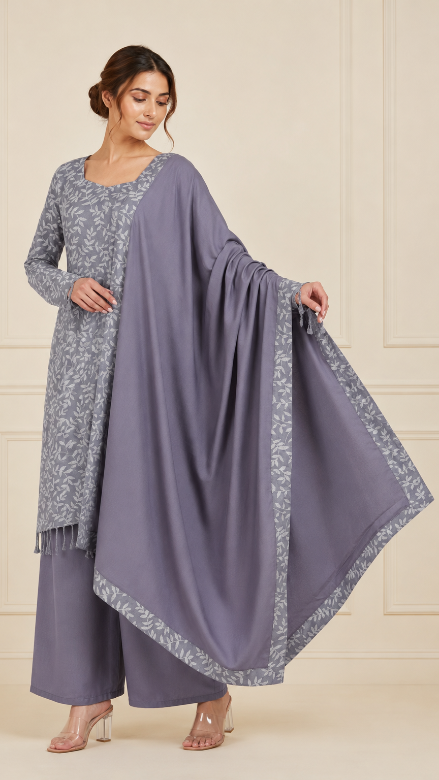 Grey Shawl Suit Set
