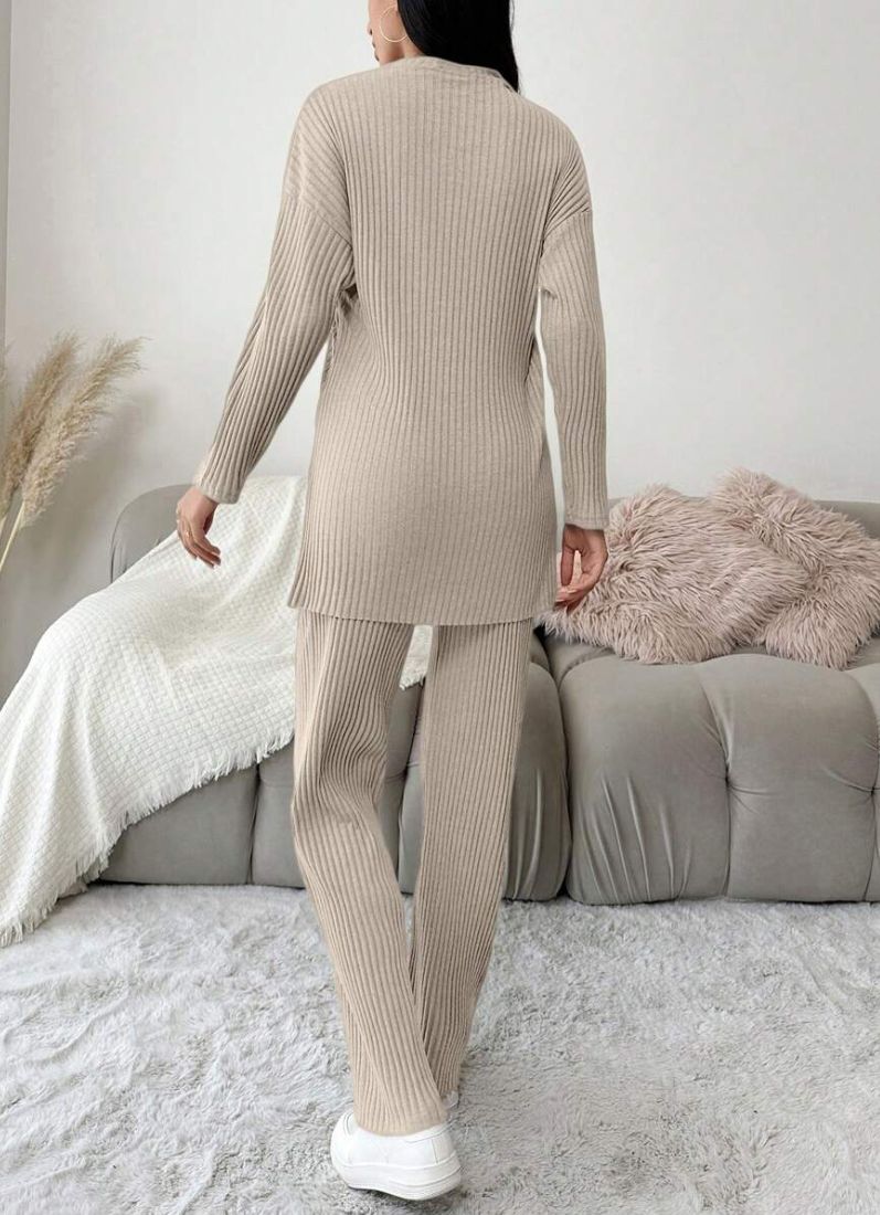 Cotton Beige Ribbed Co-Ord Set
