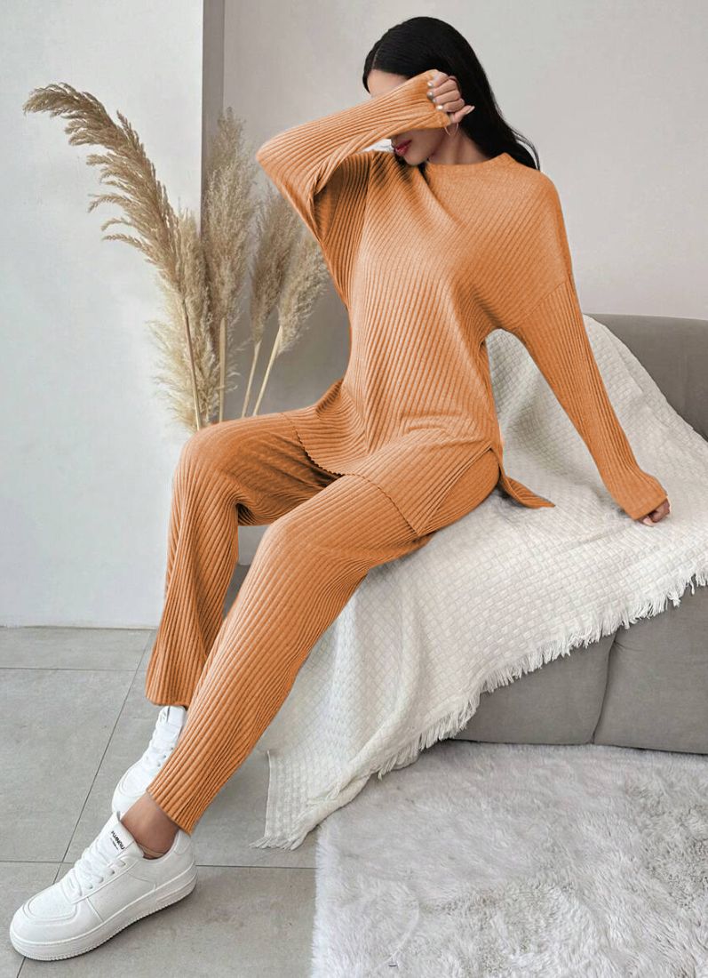 Tan Cotton Ribbed Co-Ord Set