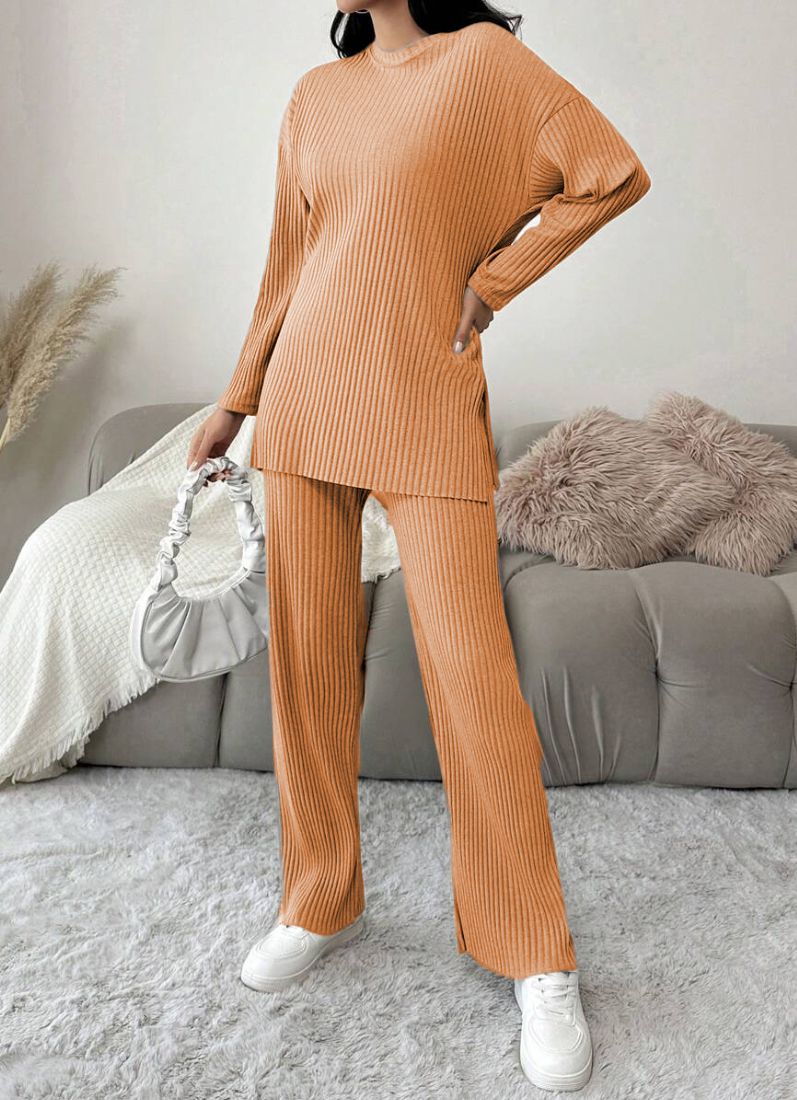 Tan Cotton Ribbed Co-Ord Set