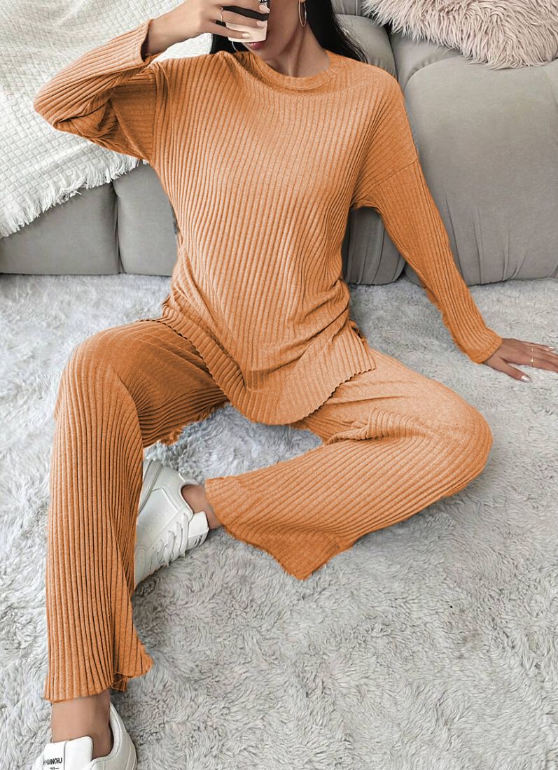 Tan Cotton Ribbed Co-Ord Set