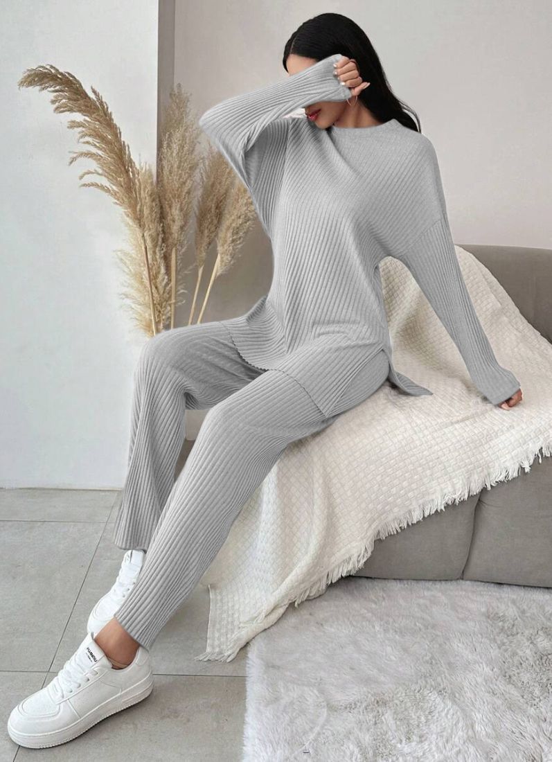 Light Grey Cotton Ribbed Co-Ord Set