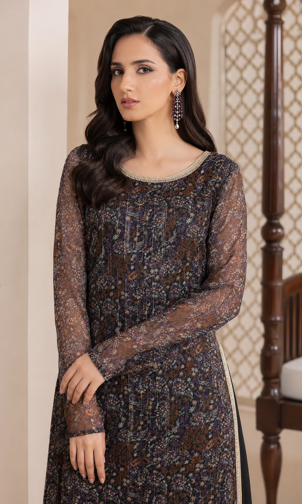 Black Georgette Lurex Palazzo Suit Set