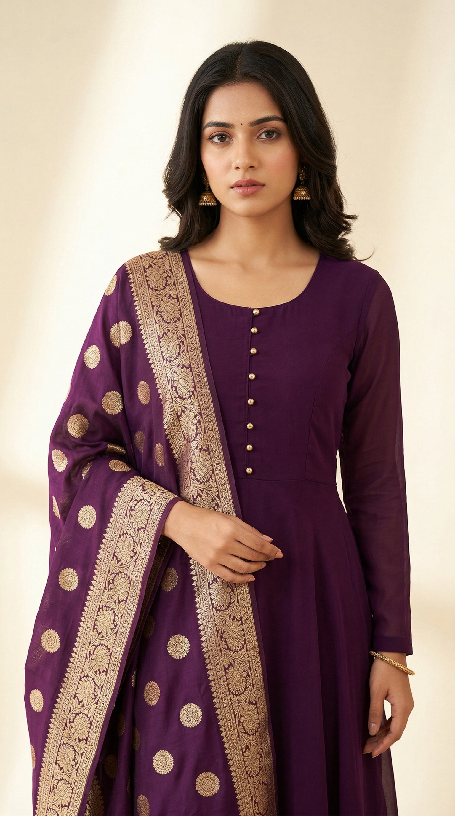 Purple Georgette Bias Cut Suit Set