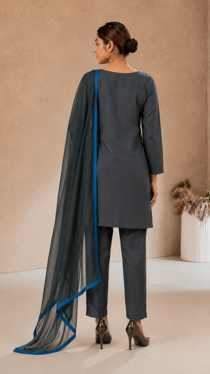 Buy heavy dark teal floral kurta trouser set with matching dupatta online at Diya Online