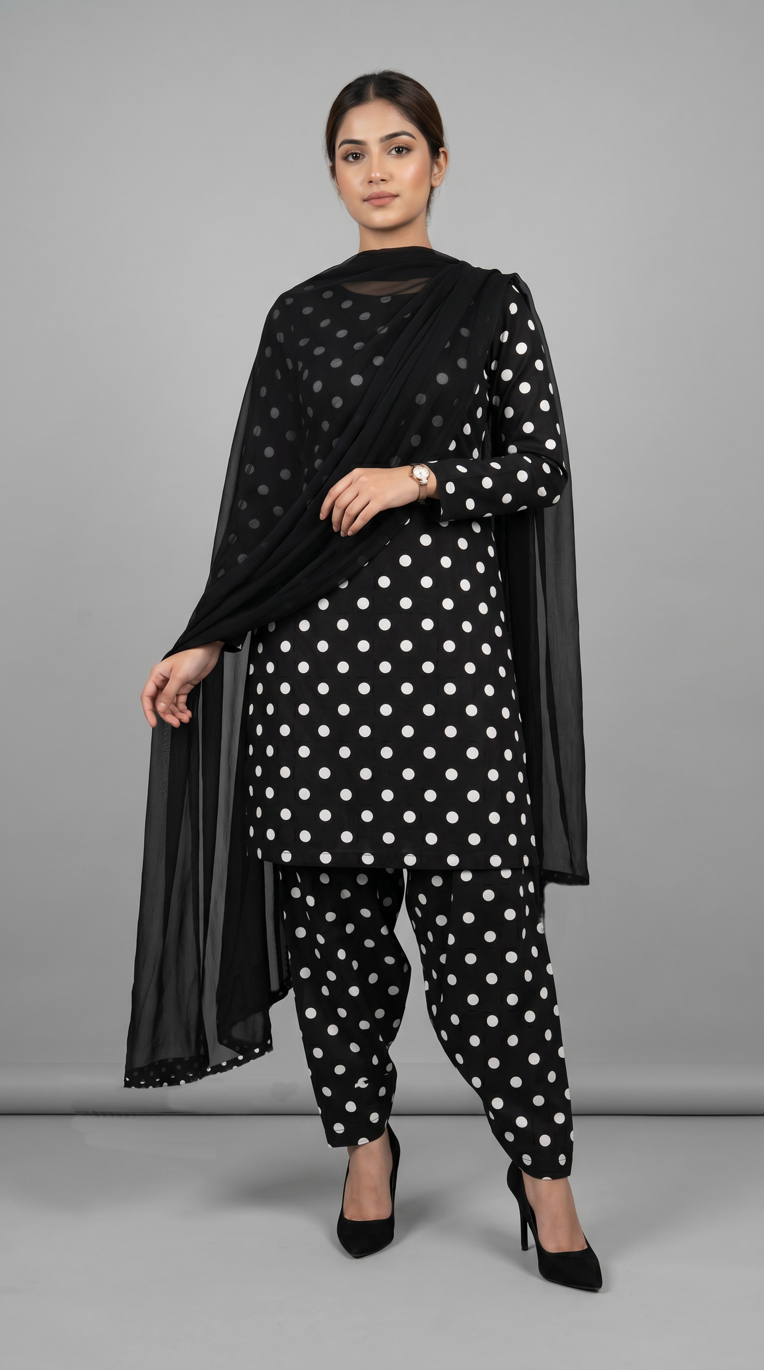 Black Rayon Straight Cut Salwar Suit Set with Chiffon Dupatta