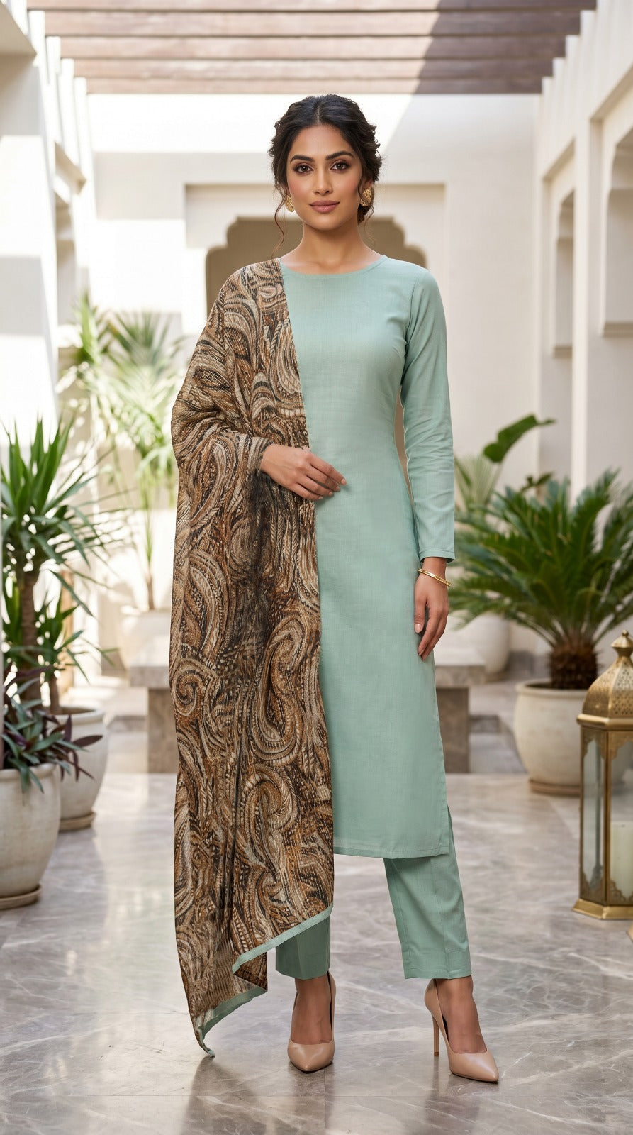 Grey Rayon Straight Cut Suit Set