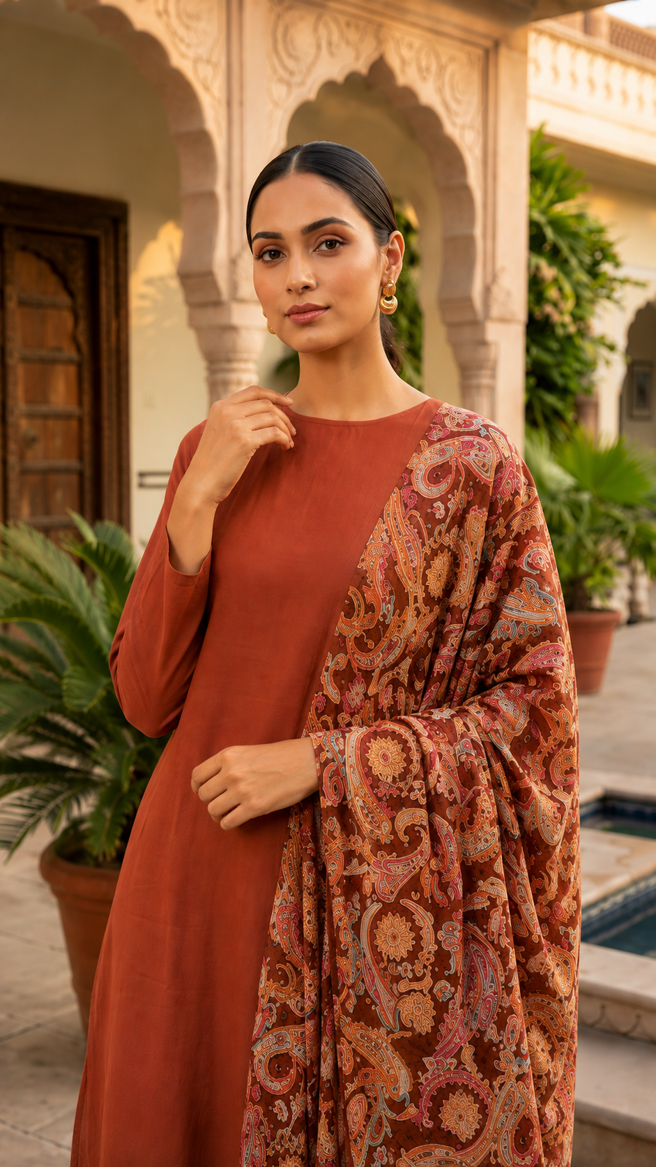 Rust Paisley Dupatta Straight Suit Set