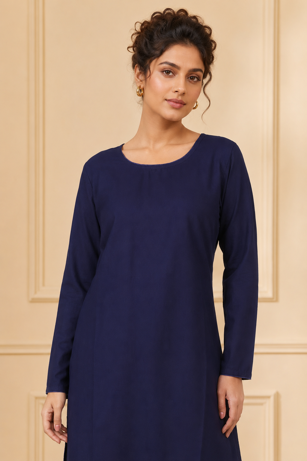 Plain Navy Blue Rayon Suit Set with Chiffon Dupatta