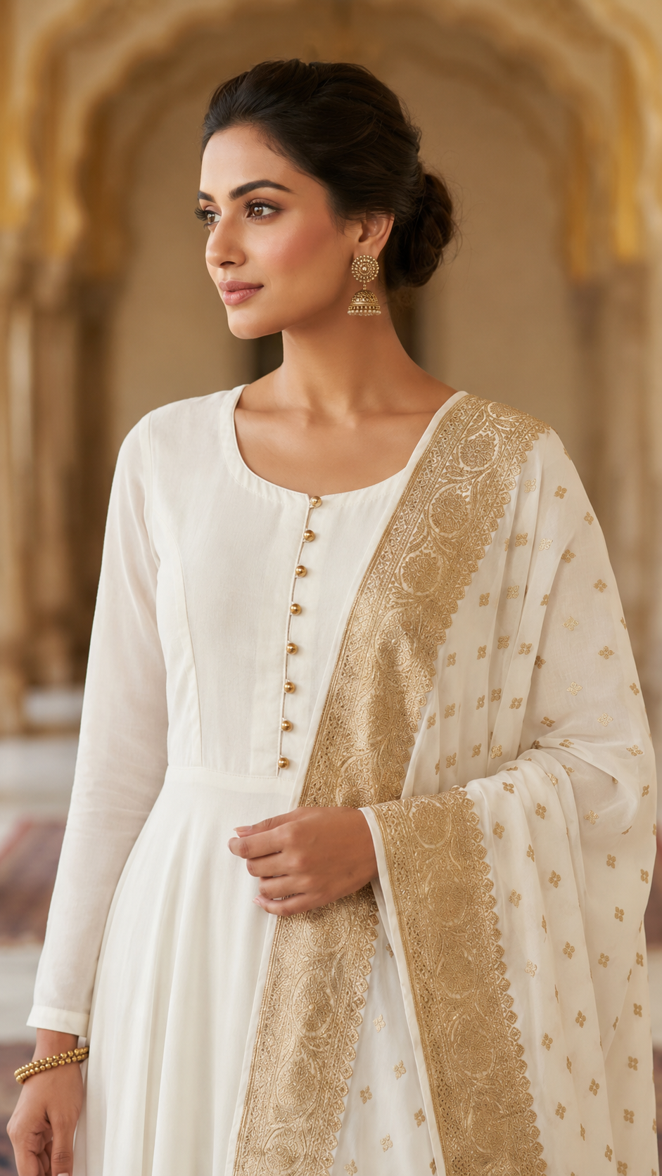 White Georgette Bias Cut Suit Set
