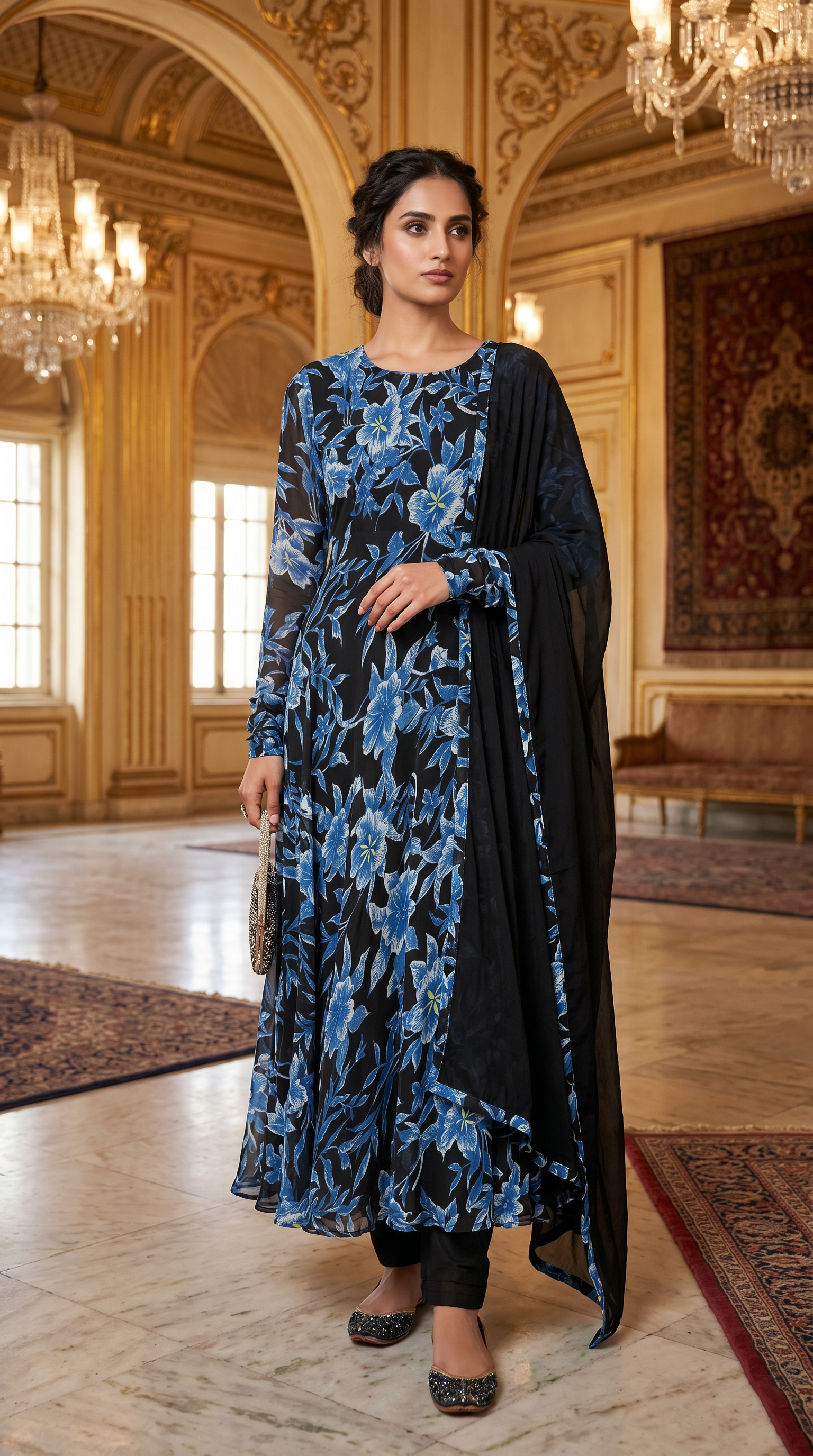 Womens Black Georgette Bias Cut Suit Set