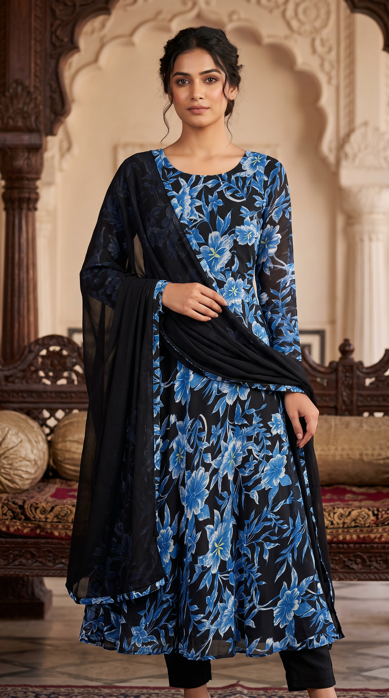 Womens Black Georgette Bias Cut Suit Set