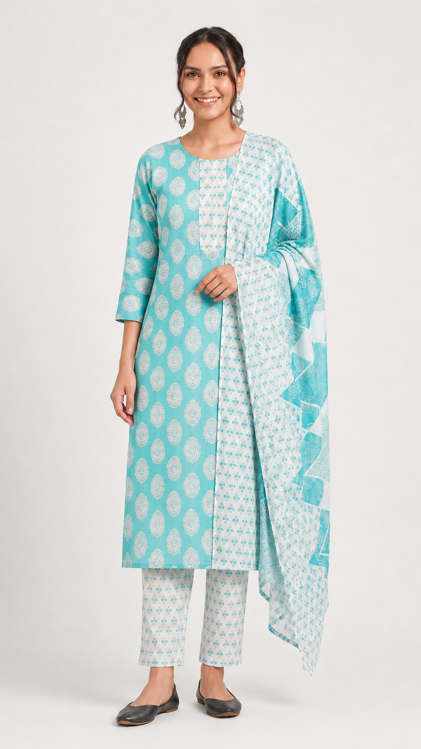 Blue Cotton Trouser Suit 