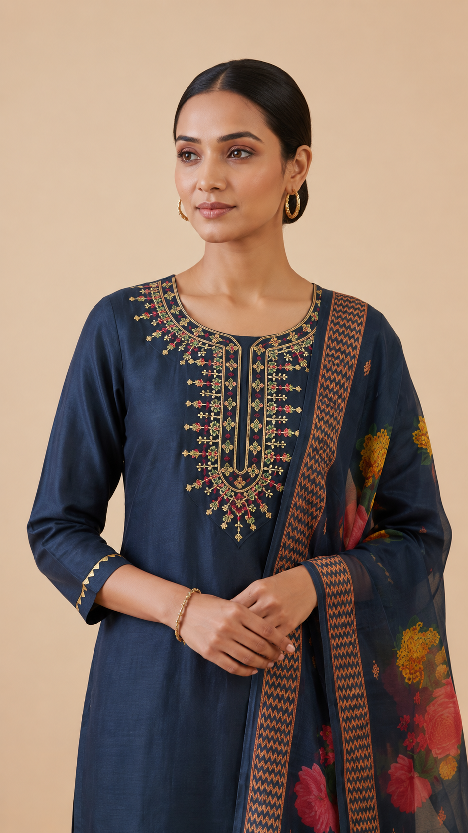 Teal Rayon Embroidered Suit Set