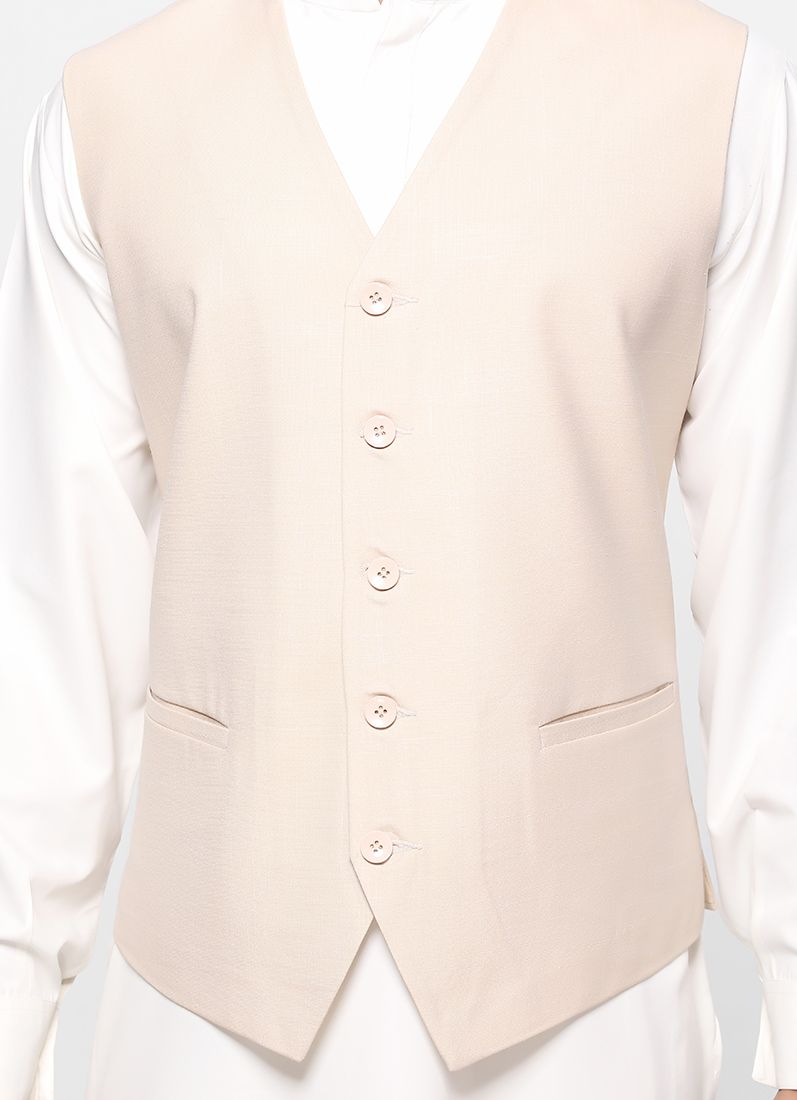 Buy Sans Lapel Cream Waistcoat